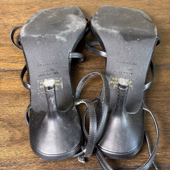 Open Edit Women's Strappy Sandals Size 9 Black Square Toe Kitten Heel - Picture 8 of 9